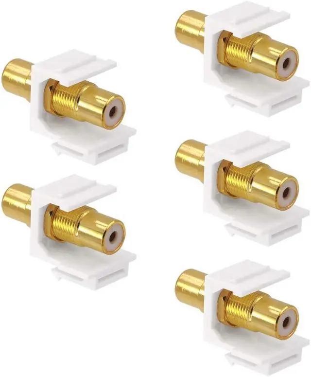 Main image of VCE 5-Pack RCA Keystone Jack Insert Gold Plated RCA Wall Jack Female for Wall Plate, White, Welcome to consult
