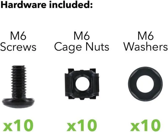 Alt view image 2 of 4 - Navepoint M6 Cage Nuts and Screws for Rack Mount Server Shelves Cabinets Set of 10