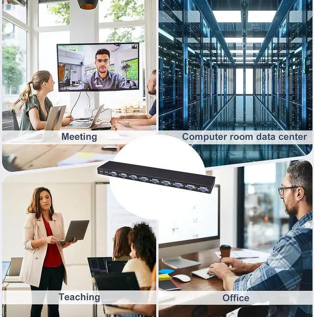 Alt view image 6 of 7 - VGA KVM Switch, 8 Port USB VGA KVM Switcher for 8 Computers Share 1 Monitor 4 USB Devices, Keyboard Mouse Scanner Printer, Including 8 KVM Cables, Remote Control & Desktop Control