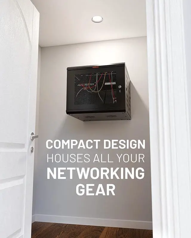 Alt view image 2 of 7 - ECHOGEAR 9U Network Rack - Enclosed Wall Mount Rack Kit Includes 2X 1U Shelves, Pre-Mounted Fan, Lockable Door & Hardware - 600mm Depth Fits All Your AV Gear