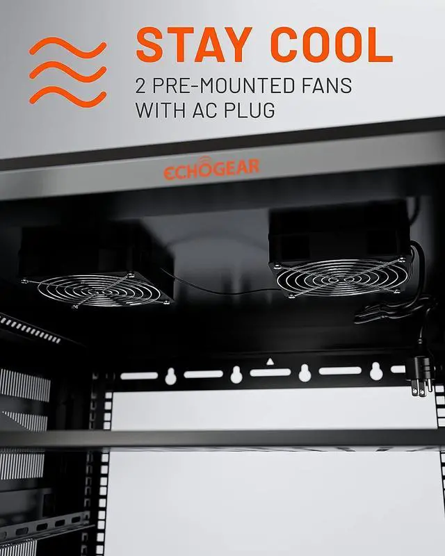 Alt view image 4 of 7 - ECHOGEAR 9U Network Rack - Enclosed Wall Mount Rack Kit Includes 2X 1U Shelves, Pre-Mounted Fan, Lockable Door & Hardware - 600mm Depth Fits All Your AV Gear
