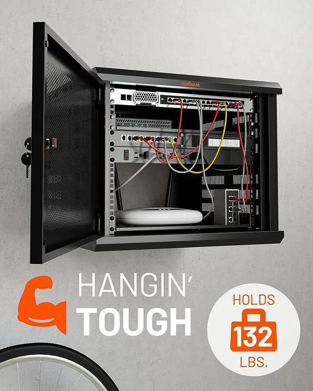 Alt view image 5 of 7 - ECHOGEAR 9U Network Rack - Enclosed Wall Mount Rack Kit Includes 2X 1U Shelves, Pre-Mounted Fan, Lockable Door & Hardware - 600mm Depth Fits All Your AV Gear