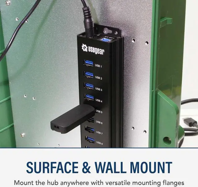 Alt view image 3 of 6 - 10-Port USB 3.2 Gen 1 Mountable Charging and SuperSpeed Data Hub with 5V/2A Power Adapter and USB Type-A to Type-B Cable Up to 900mA per Port Charging Function Wall and Surface Mounting
