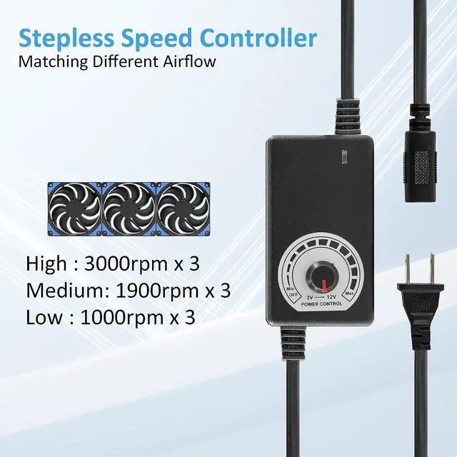 Alt view image 2 of 6 - 120mmx3 360mm Adjustable Computer PC Vent Fans 3-12V Speed Controller for Chicken Coop Rack Space Window Wall Cabinet Server Mining Rig Exhaust Cooling, Welcome to consult