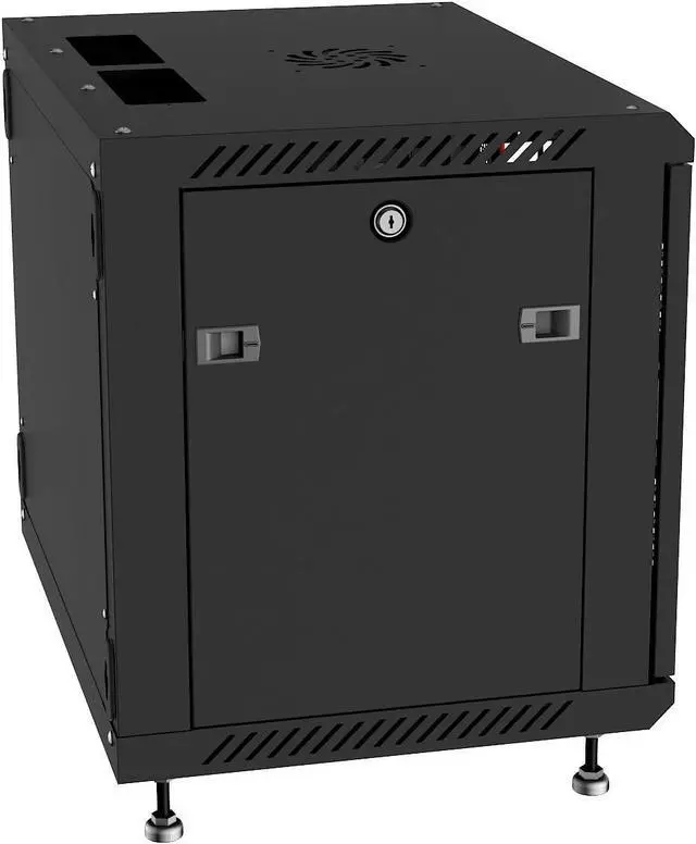 Alt view image 5 of 7 - Sysracks 12U 18 inch Depth Wall Mount Server Cabinet Network Rack Lockaing Enclosure Glass Door - POWERBAR - Cooling Fan - Shelf - Feet - Hardware