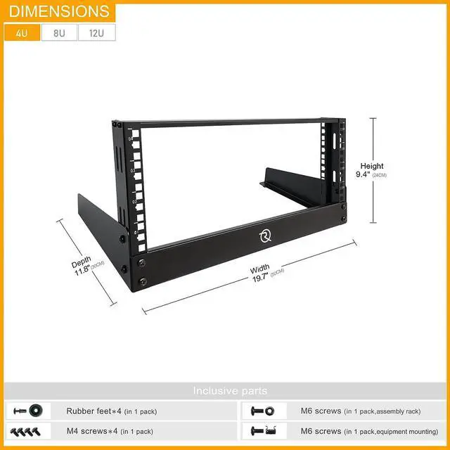 Alt view image 5 of 6 - RIVECO 4U Network Rack Desktop 19 Inch 2 Post Open Frame Shelf with Reinforced Beam, Free Standing Racks for IT Server Sound AV Equipment, Welcome to consult