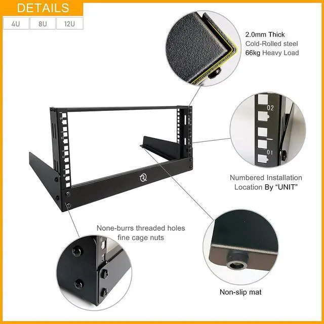 Alt view image 4 of 6 - RIVECO 4U Network Rack Desktop 19 Inch 2 Post Open Frame Shelf with Reinforced Beam, Free Standing Racks for IT Server Sound AV Equipment, Welcome to consult