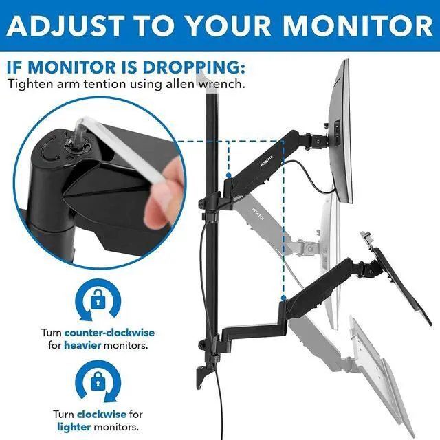 Alt view image 5 of 7 - Wall Mount Workstation with Single Monitor Mount, Keyboard Tray and CPU Holder, Height Adjustable Full Motion Arms, Fits One 32 Inch Computer Screens