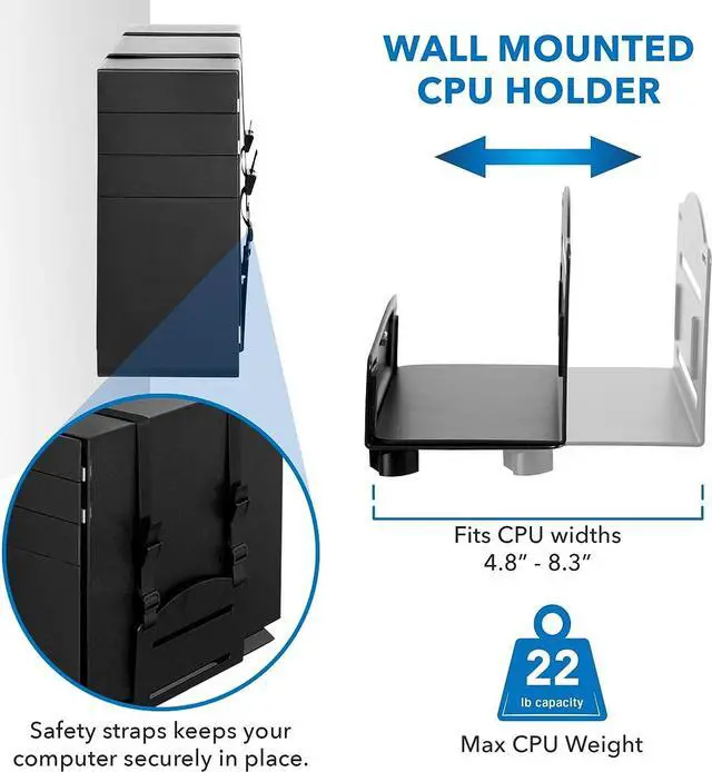 Alt view image 7 of 7 - Wall Mount Workstation with Single Monitor Mount, Keyboard Tray and CPU Holder, Height Adjustable Full Motion Arms, Fits One 32 Inch Computer Screens