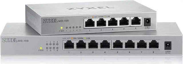 Alt view image 5 of 7 - Zyxel 8-Port 2.5GbB MultiGig Ethernet Unmanaged Switch | 8 x 100/1G/2.5G Mbps Ports | Plug & Play | Metal Housing | Desktop or Wall-Mount | Ethernet Splitter MG-108