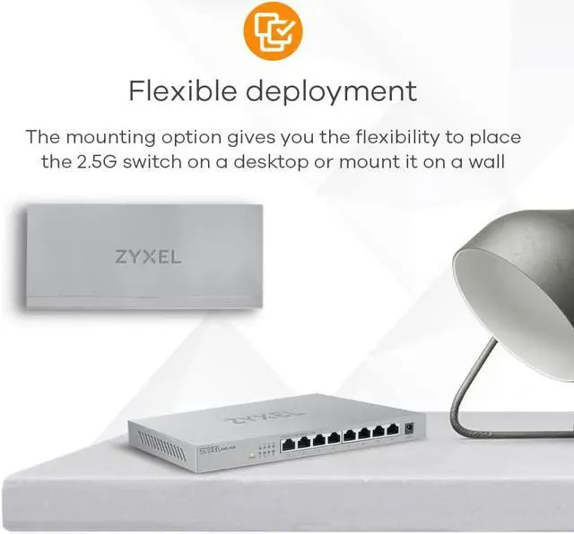 Alt view image 7 of 7 - Zyxel 8-Port 2.5GbB MultiGig Ethernet Unmanaged Switch | 8 x 100/1G/2.5G Mbps Ports | Plug & Play | Metal Housing | Desktop or Wall-Mount | Ethernet Splitter MG-108