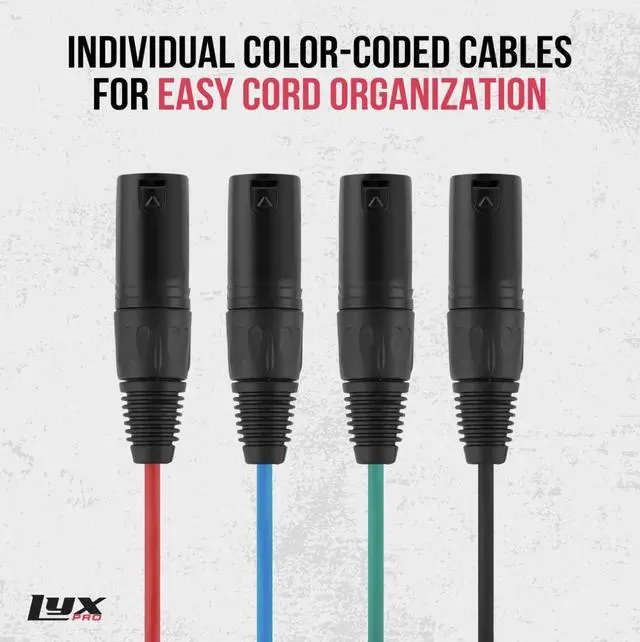Alt view image 4 of 7 - LyxPro XLR Audio and Lighting Snake 4 Channel 3 Pin Multi Network Breakout for Stage and Recording Studio Male - with 3 Feet Cable Connection