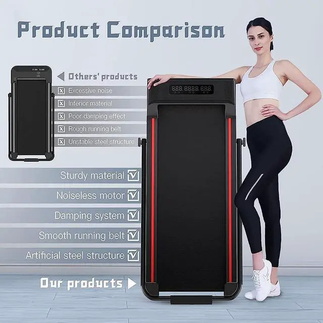 Alt view image 5 of 5 - Sperax Treadmill-Walking Pad-Under Desk Treadmill-2 in 1 Folding Treadmill-Treadmills for Home-Black Red