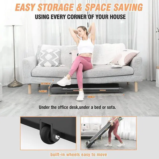 Alt view image 6 of 7 - Elseluck Walking Pad, Under Desk Treadmill for Home Office, 2 in 1 Portable Walking Treadmill with Remote Control, Walking Jogging Machine in LED Display