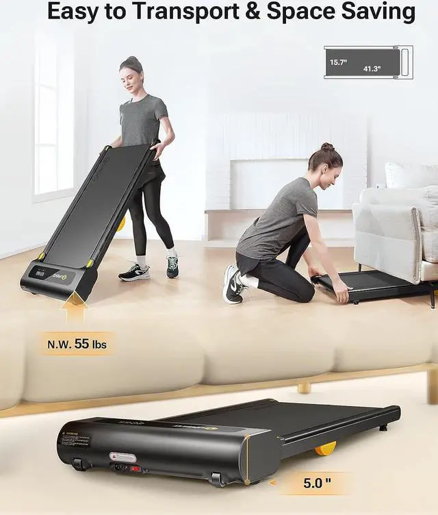 Alt view image 4 of 7 - UREVO Under Desk Treadmill, Walking Pad for Home/Office, Portable Walking Treadmill 2.25HP, Walking Jogging Machine with 265 lbs Weight Capacity Remote Control LED Display