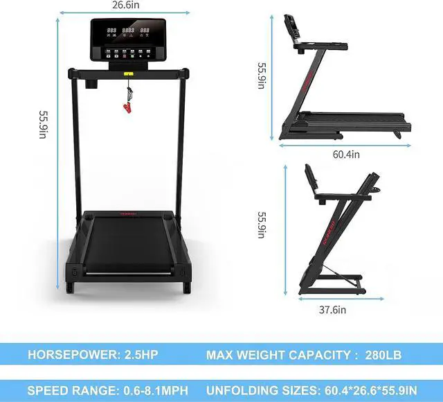 Alt view image 6 of 6 - RUNOW Treadmill with Incline, Perfect as Treadmills for Home Walking and Running, Foldable Treadmill Support Bluetooth and Customized Programs, Easy Assembly Exercise Machine