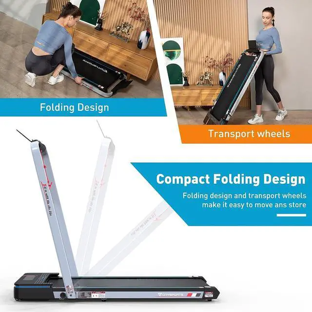 Alt view image 4 of 6 - CITYSPORTS Folding Treadmill, Compact Foldable Treadmill, Electric Treadmill 1400W Motorized Running, Folding Treadmill Under Desk Electric Treadmill