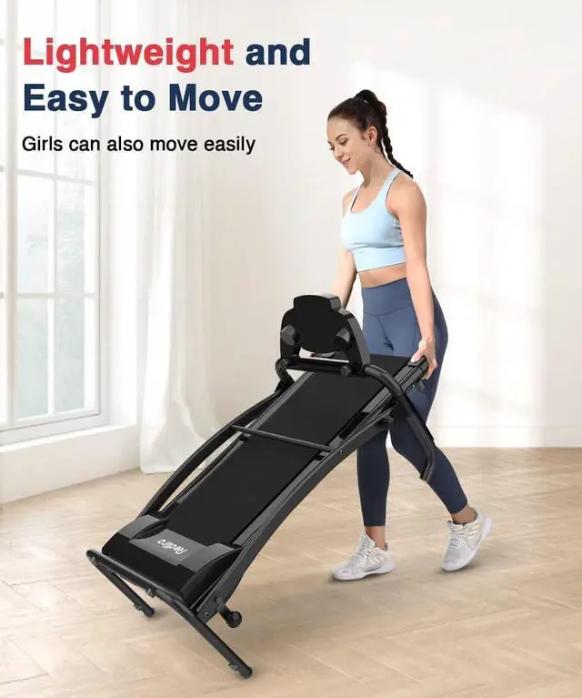 Alt view image 4 of 7 - REDLIRO Electric Treadmill Foldable Exercise Walking Machince for Apartment Home/Office Jogging Compact Folding Easy Assembly 12 Preset Program 2 Wheels LCD Display