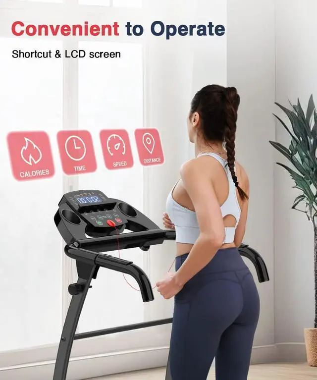 Alt view image 5 of 7 - REDLIRO Electric Treadmill Foldable Exercise Walking Machince for Apartment Home/Office Jogging Compact Folding Easy Assembly 12 Preset Program 2 Wheels LCD Display
