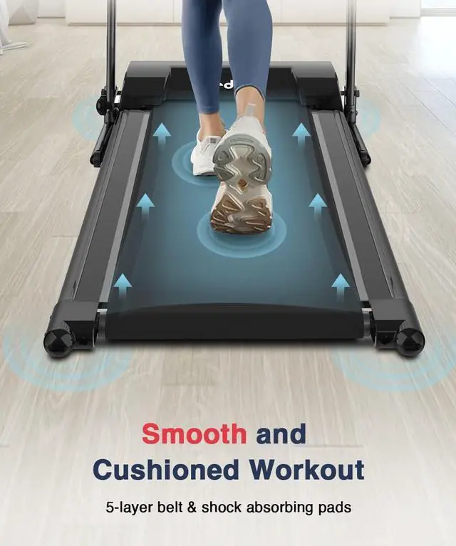 Alt view image 6 of 7 - REDLIRO Electric Treadmill Foldable Exercise Walking Machince for Apartment Home/Office Jogging Compact Folding Easy Assembly 12 Preset Program 2 Wheels LCD Display