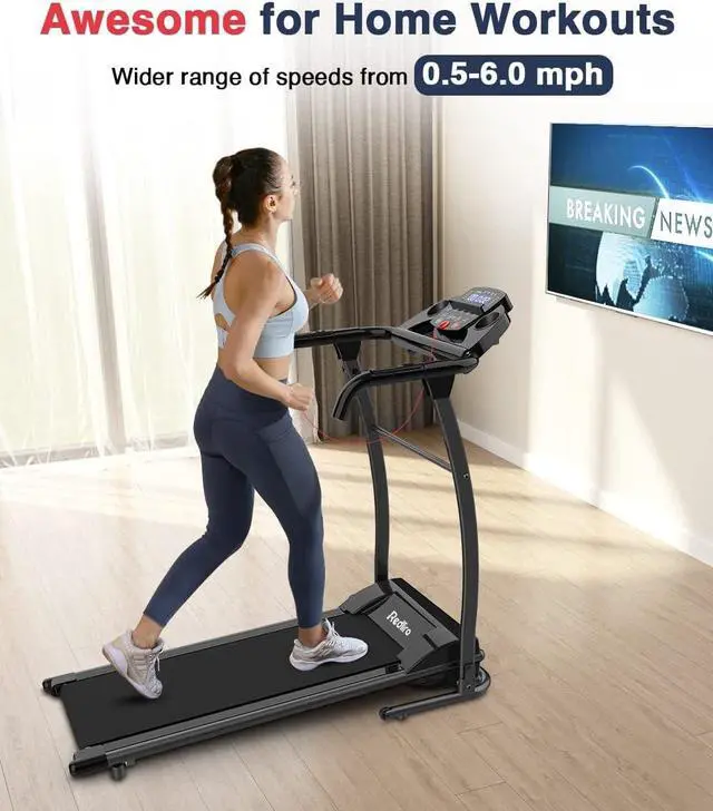 Alt view image 7 of 7 - REDLIRO Electric Treadmill Foldable Exercise Walking Machince for Apartment Home/Office Jogging Compact Folding Easy Assembly 12 Preset Program 2 Wheels LCD Display