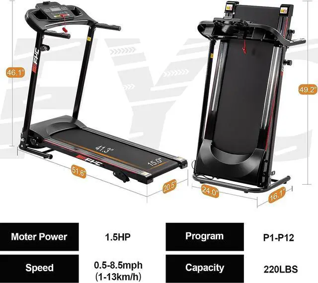 Alt view image 6 of 6 - FYC Folding Treadmills for Home with Bluetooth and Incline, 2.5HP Portable Running Machine Electric Compact Treadmills Foldable for Exercise Home Gym Fitness Walking Jogging