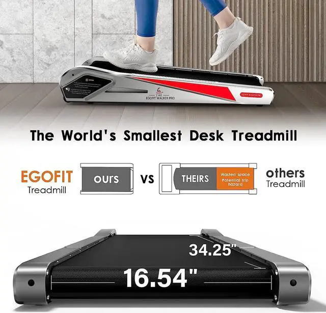 Alt view image 3 of 7 - Egofit Walker Pro/Plus Smallest Under Desk Treadmill Walking Pad, Small & Compact Walking Treadmill with Incline to Fit Desk Perfectly and Home & Office with APP & Remote Control
