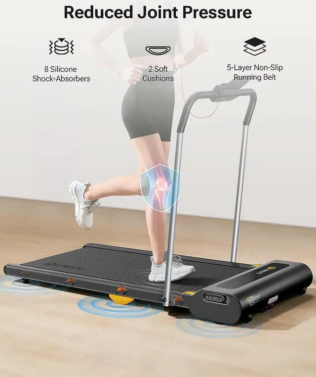 Alt view image 3 of 7 - UREVO Under Desk Treadmill, Walking Pad, 0.6-7.6 Mph 2 in 1 Folding Treadmill with Smart Rotary Console,Including 3 HIIT Modes, 2.5 HP Treadmills for Home Office