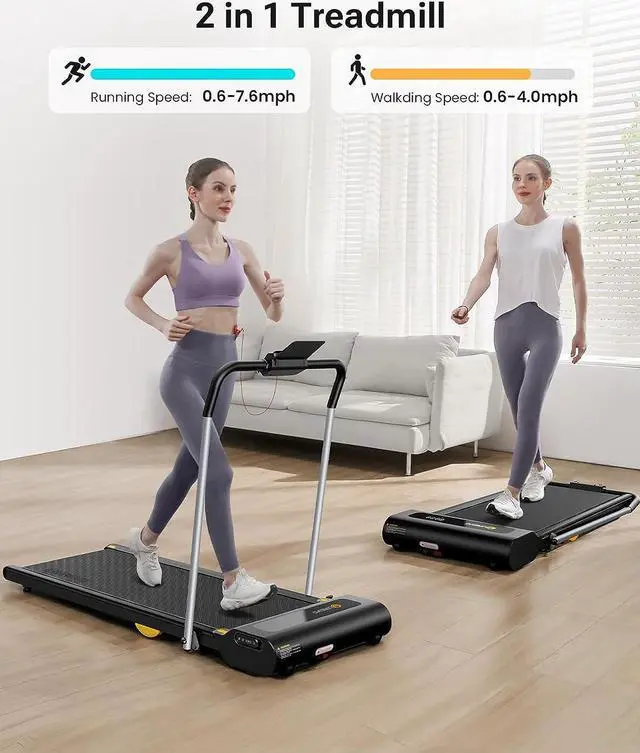 Alt view image 4 of 7 - UREVO Under Desk Treadmill, Walking Pad, 0.6-7.6 Mph 2 in 1 Folding Treadmill with Smart Rotary Console,Including 3 HIIT Modes, 2.5 HP Treadmills for Home Office