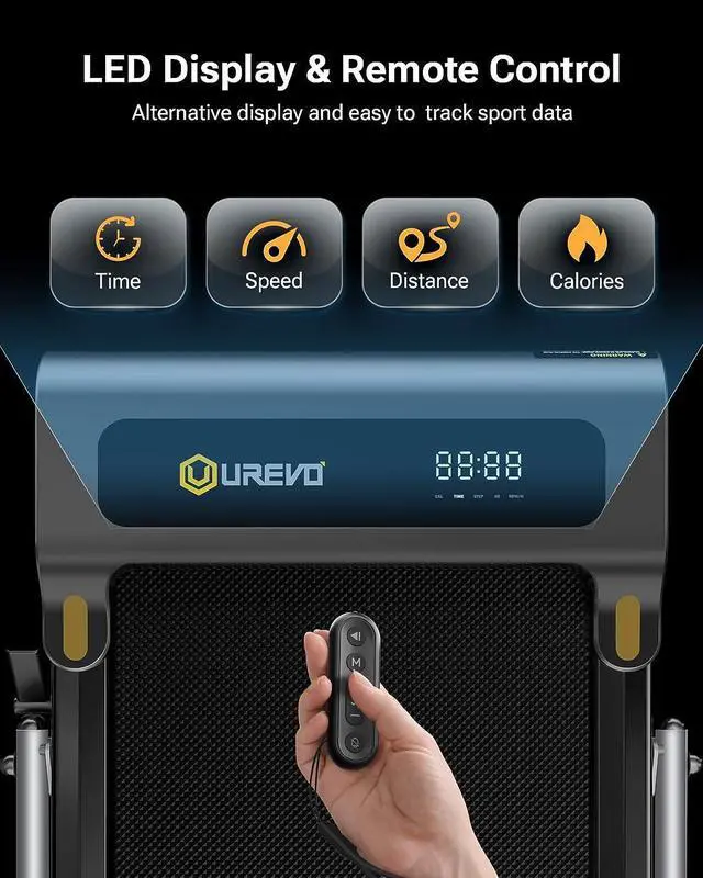 Alt view image 6 of 7 - UREVO Under Desk Treadmill, Walking Pad, 0.6-7.6 Mph 2 in 1 Folding Treadmill with Smart Rotary Console,Including 3 HIIT Modes, 2.5 HP Treadmills for Home Office
