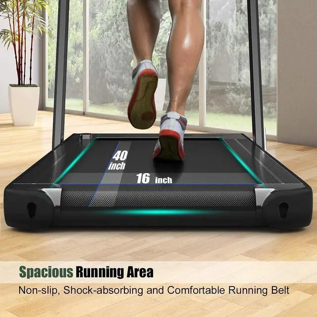 Alt view image 4 of 7 - GYMAX Walking Pad, 2.25HP Dual Display Foldable Treadmill for Home with Remote/Smart App Control, Portable Compact Treadmill for Office Under Desk, Folding Running Machine for Small Spaces