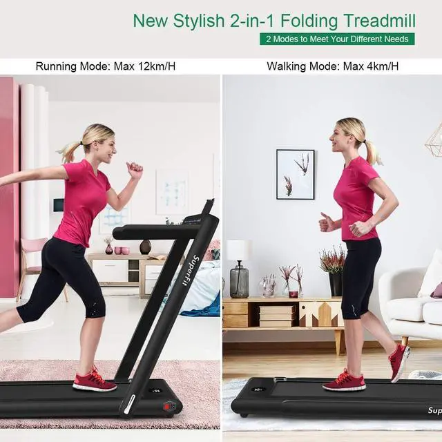 Alt view image 2 of 7 - GYMAX Walking Pad, 2.25HP Dual Display Foldable Treadmill for Home with Remote/Smart App Control, Portable Compact Treadmill for Office Under Desk, Folding Running Machine for Small Spaces