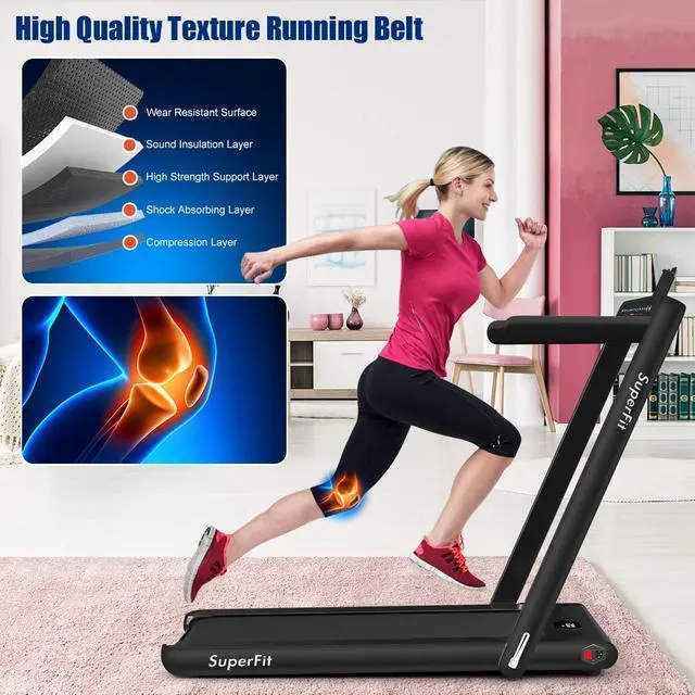 Alt view image 6 of 7 - GYMAX Walking Pad, 2.25HP Dual Display Foldable Treadmill for Home with Remote/Smart App Control, Portable Compact Treadmill for Office Under Desk, Folding Running Machine for Small Spaces