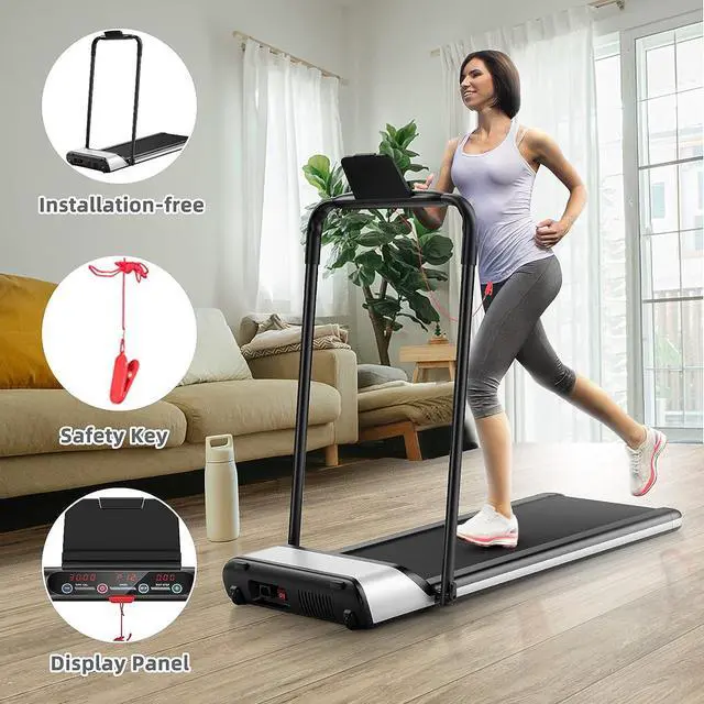 Alt view image 2 of 7 - Goplus Folding Treadmill, Ultra-Thin Installation-Free Foldable Electric Treadmill, Low Noise, Walking Jogging Machine, Portable Superfit Treadmills for Home Office