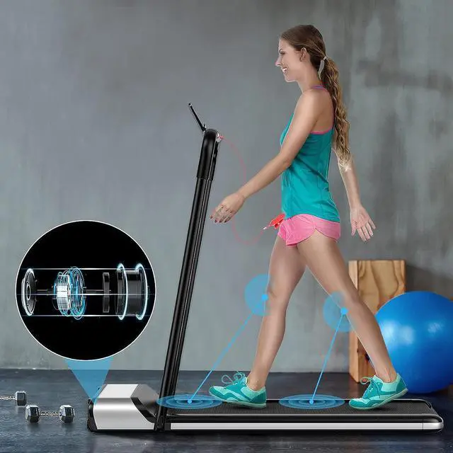 Alt view image 5 of 7 - Goplus Folding Treadmill, Ultra-Thin Installation-Free Foldable Electric Treadmill, Low Noise, Walking Jogging Machine, Portable Superfit Treadmills for Home Office