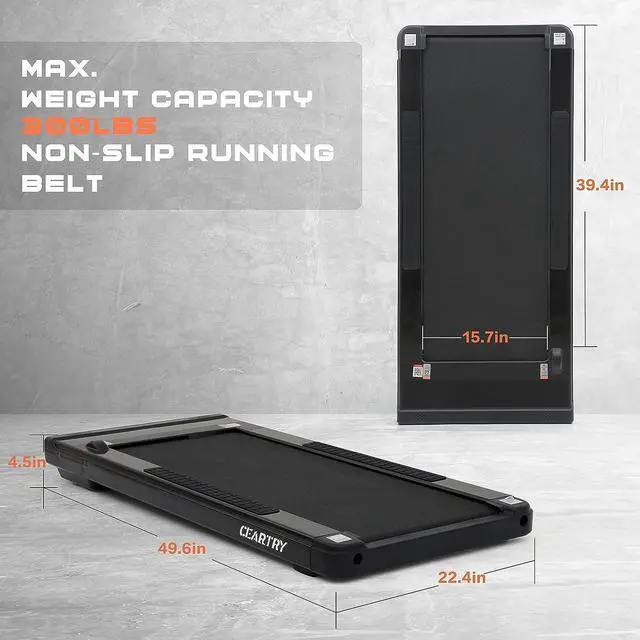 Alt view image 7 of 7 - CEARTRY Walking Pad 300 lb Capacity, Under Desk Treadmill with App & Speaker, Treadmills for Home, Protable Treadmill for Small Space, Desk Treadmill for Office