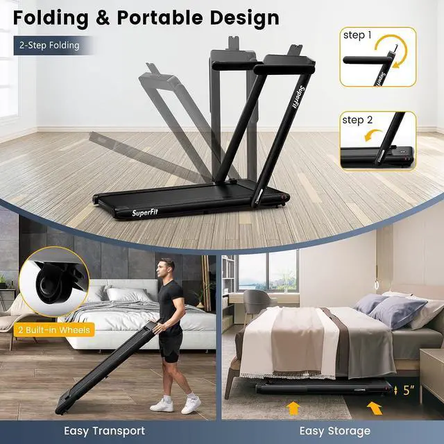 Alt view image 2 of 7 - GYMAX Under Desk Treadmill, 2 in 1 Foldable Walking Pad Treadmill with Remote, App Control & Built-in Wheels, Easy-Folding Portable Running Jogging Machine for Home Gym Office Small Space