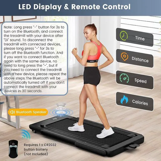 Alt view image 5 of 7 - GYMAX Under Desk Treadmill, 2 in 1 Foldable Walking Pad Treadmill with Remote, App Control & Built-in Wheels, Easy-Folding Portable Running Jogging Machine for Home Gym Office Small Space