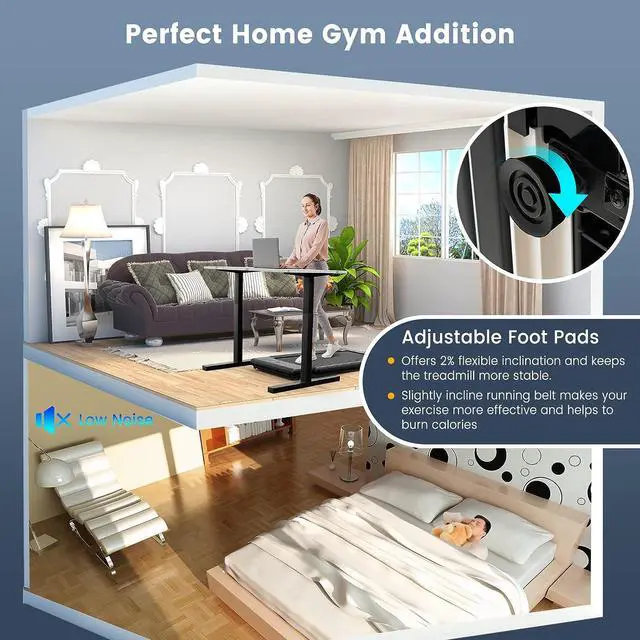 Alt view image 4 of 7 - GYMAX Under Desk Treadmill, 2 in 1 Foldable Walking Pad Treadmill with Remote, App Control & Built-in Wheels, Easy-Folding Portable Running Jogging Machine for Home Gym Office Small Space