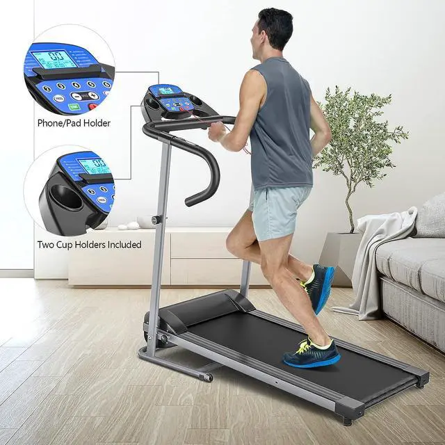 Alt view image 5 of 7 - GYMAX Folding Treadmill, Electric Motorized Running Walking Machine with LCD Monitor, 12 Preset Program & Heart Rate Sensor, Compact Home Gym Cardio Training Workout Equipment