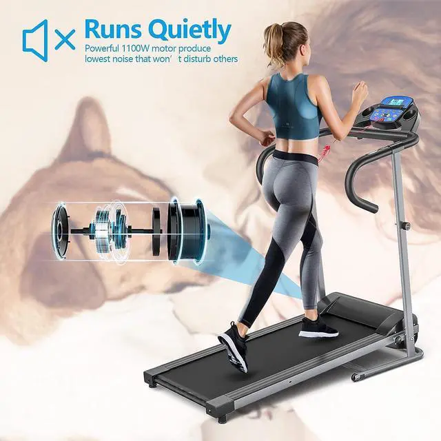 Alt view image 6 of 7 - GYMAX Folding Treadmill, Electric Motorized Running Walking Machine with LCD Monitor, 12 Preset Program & Heart Rate Sensor, Compact Home Gym Cardio Training Workout Equipment
