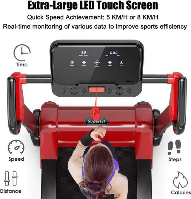 Alt view image 2 of 7 - GYMAX Folding Treadmill, 2.25HP Electric Motorized Running Walking Machine with LED Touch Screen, Portable Cardio Workout Treadmill for Home Gym Office