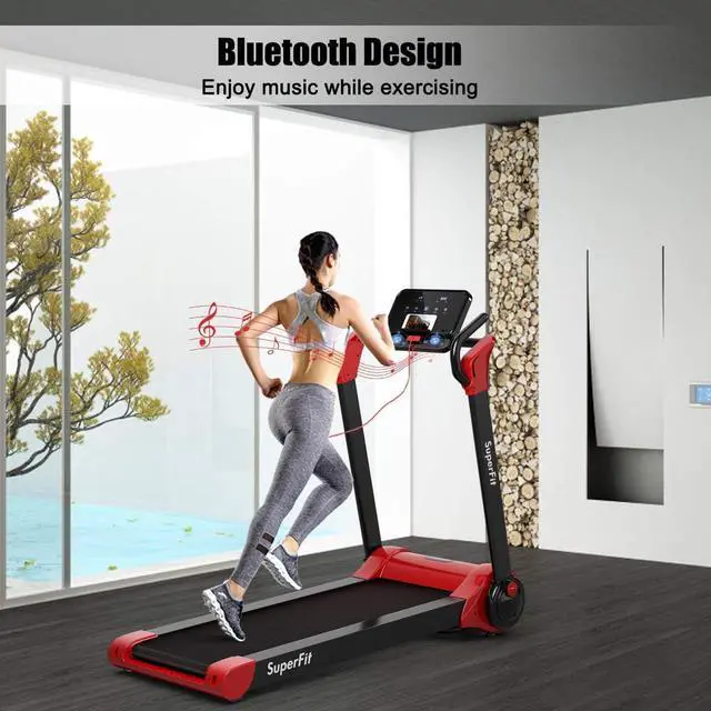 Alt view image 3 of 7 - GYMAX Folding Treadmill, 2.25HP Electric Motorized Running Walking Machine with LED Touch Screen, Portable Cardio Workout Treadmill for Home Gym Office