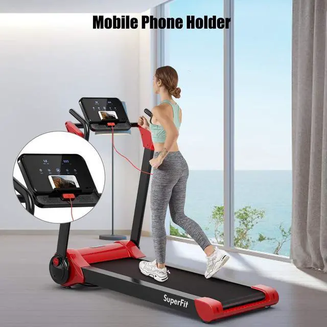 Alt view image 4 of 7 - GYMAX Folding Treadmill, 2.25HP Electric Motorized Running Walking Machine with LED Touch Screen, Portable Cardio Workout Treadmill for Home Gym Office