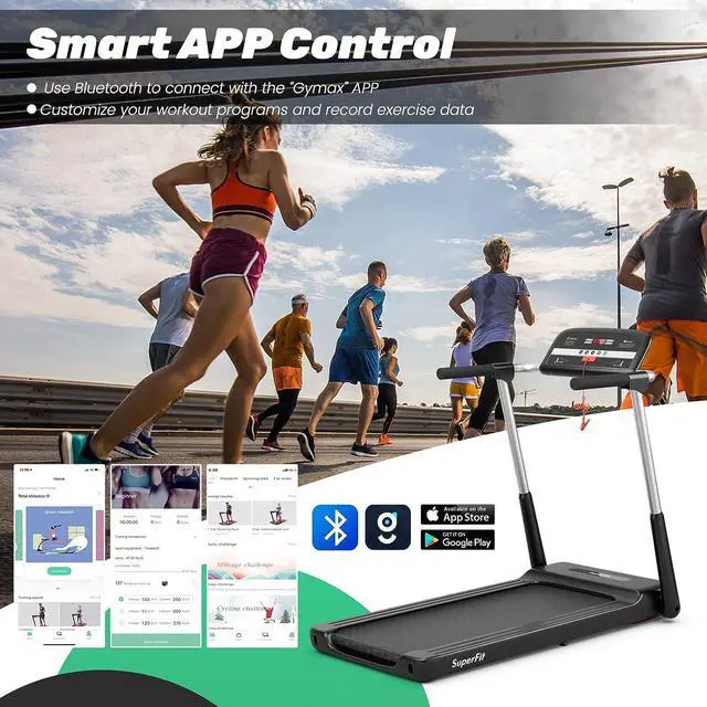 Alt view image 6 of 7 - GYMAX Foldable Treadmill, 2.25HP Portable Treadmill with App Control & LED Monitor, Compact Running Walking Jogging Machine for Small Space, Home Gym Workout Fitness Folding Treadmill