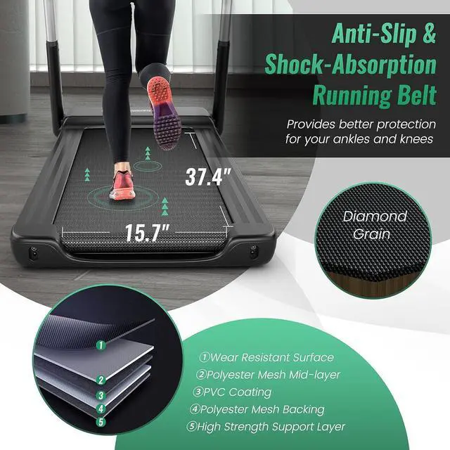 Alt view image 4 of 7 - GYMAX Foldable Treadmill, 2.25HP Portable Treadmill with App Control & LED Monitor, Compact Running Walking Jogging Machine for Small Space, Home Gym Workout Fitness Folding Treadmill