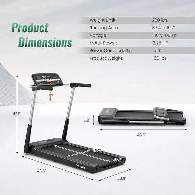 Alt view image 7 of 7 - GYMAX Foldable Treadmill, 2.25HP Portable Treadmill with App Control & LED Monitor, Compact Running Walking Jogging Machine for Small Space, Home Gym Workout Fitness Folding Treadmill