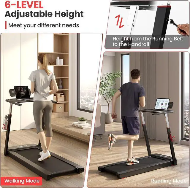 Alt view image 2 of 7 - Goplus 3HP Foldable Treadmill with Desk, Superfit Folding Treadmills for Home Office, Adjustable Height, Bluetooth Speaker, APP Control, LED Display, 25 Preset Programs, Portable Walking Machine