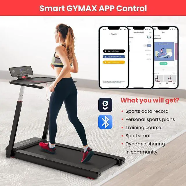 Alt view image 6 of 7 - Goplus 3HP Foldable Treadmill with Desk, Superfit Folding Treadmills for Home Office, Adjustable Height, Bluetooth Speaker, APP Control, LED Display, 25 Preset Programs, Portable Walking Machine