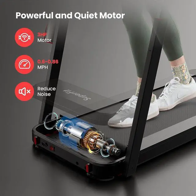 Alt view image 5 of 7 - Goplus 3HP Foldable Treadmill with Desk, Superfit Folding Treadmills for Home Office, Adjustable Height, Bluetooth Speaker, APP Control, LED Display, 25 Preset Programs, Portable Walking Machine